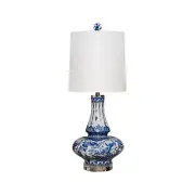 Beautiful Blue and White Porcelain Bird Motif Gourd Vase Table Lamp 27"