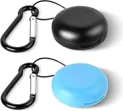 Giantree 2pcs Earplug Cases, Round Potable Ear Plug Holder with Keychains, Potable Mini Storage Case for Business Trip Storage Earbuds Trinkets Pills (Black+Blue)