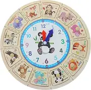 BESTonZON Educational Learning Toy Boys and Teaching Clock Unique Design Wooden Portable Clock for Toddlers 5-7