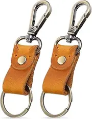 [ElevateTech] 2Pcs Leather Keychain Portable Vintage Keychains Durable Multifunctional Metal Key Keeper Car PurseUniversal Key Fob Holder Unisex Pendant Motorcycle Backpack Accessories (Brown)