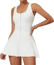 [ZPLMIDE] Womens Zip Up Tennis Dress with Built in Shorts and Padded Bra Athletic Workout Square Neck Sleeveless Racerback Golf Dress