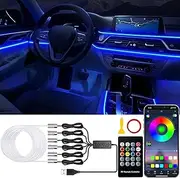 Jushope Car LED Lights, Interior Car Lights with Wireless APP/RF Remote/Button Control, Car Ambient Lighting Kit with 315" Integrated Molding Fiber Optic RGB Sync to Music (6 in 1-USB)