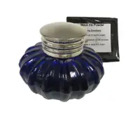 3" Cobalt Blue Swirl Thick Glass Inkwell with Ink- Antique Reproduction