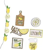 7pcs Lemon Themed Decor Tiered Tray Adornments for Home Party Material Unique Rustic Table Decor for Craft Displays