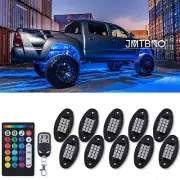 10 Pods RGB LED Rock Lights Wireless Bluetooth Music Multi-colour Truck Off Road