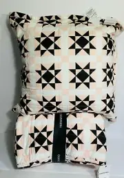 Calvin Klein Quilt & Pillow SET Abigail Cotton Geometric Star KING Pink/Black
