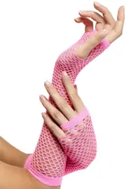 80s Neon Pink Fingerless Fishnet Gloves