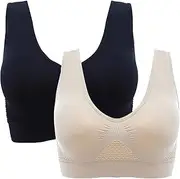 [Generic] 2 Pcs Women's Comfort Sports Bra Hollow Mesh Breathable Hole Large Size Bra Low-Impact Activity Sleep Bras Ultra-Thin Seamless Wireless Full Cup