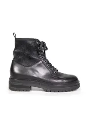 Black Leather Combat Lace Up Boots