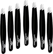 Best Slanted 12 piece eyebrow tweezers bulk tweezers individual wrapped precision stainless steel slant tip tweezers in bulk slant tweezers pack for women facial hair removal men tool set black color
