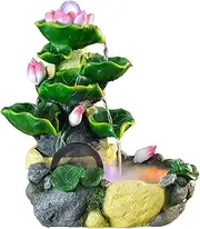 Waterfall Fountain Lotus Pond Fountain, Tabletop Fountain with Atomization and LED Ball, Soothing Sound Relaxation Meditation Water Fountains Flowing Water Ornaments