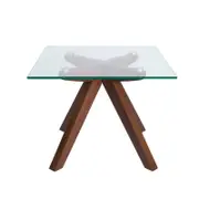 SK Designer Living | Amber Collection | Square Glass Side Table | Walnut
