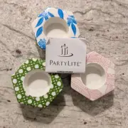 Partylite NOS Set of 3 Hexagon Colorful Votive Tealight Candle Holders NEW Box