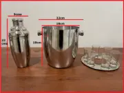 BARWARE SET Bar Stainless Steel Ice Bucket Cocktail Shaker plus 6 Glasses BARSET