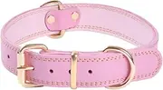 Extra Thick Premium Genuine Leather Dog Collar, Adjustble Heavy Duty Dog Collars for Small Medium & Large Breed Dogs(Pink) (M)