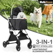 4 Wheels 3-in-1 Foldable Pet Stroller Detachable Carrier Car Seat Travel Carrier