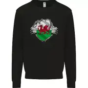Welsh Flag St Davids Day Ripped Gym Wales Kids Sweatshirt Jumper