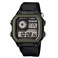 在飛比找蝦皮商城優惠-【CASIO】卡西歐 10年電力防水電子錶 帆布錶帶 軍事風