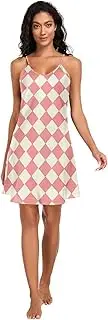 [FRODOTGV] Women's Slip Nightdress Comfy V Neck Chemises Loungewear Light Coral Chessboard Soft Pajama Dress for Women S
