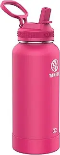 Takeya Pickleball Stainless Steel Insulated Water Bottle with Choice of Lid and Carry Handle, 32 Ounce, Backspin Pink