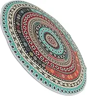 Boho Rainbow Rug Round Rug for Living Room Easy Clean Ethnic Style Carpet