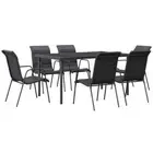 7 Piece Garden Dining Set Black Steel and Textilene vidaXL