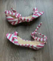 Alexandre Birman Clarita Pink Striped Low Wedge Sandals Womens 6.5 EU 37 bow