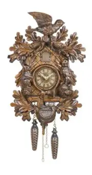 Quartz Cuckoo Clock Oak, sitting animals, with music TU 365 QM HZZG NEW