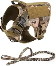 Tactical Dog Harness No-Pull Dog Harness with Metal Buckle MOLLE System Nylon Tactical Dog Harness with Handle Hook and Loop Panel for Medium Large Dogs Service Training Hiking