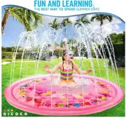 [NEW] Ricoco Splash Pad Sprinkler for Kids Backyard Water Play 68" (Pink)