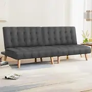 Artiss 2X Single Seater Sofa Bed, Set of 2 Convertible 1 Seater Tufted Futon Sleeper Couch with 3-Position Backrest – Linen Fabric Lounge Recliner for Living Room, Bedroom, Office, or Guest Room, Grey