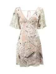 Cream & Pink Silk Sequinned Mini Dress