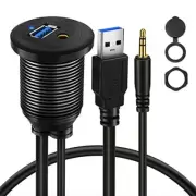 BATIGE Alloy USB 3.0 AUX DC3.5mm Port Car Mount Flush Cable for 3ft, Black