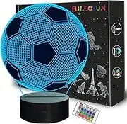 Soccer 3D Night Light for Kids, FULLOSUN Football Optical Illusion LED Lamp,16 Colors Changing Remote Control Sport Fan Room Decoration Xmas Birthday Teen Boy