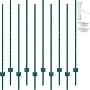 5 Feet Fence Post 10 Pack T-Post Heavy Duty Metal Fence Posts Green