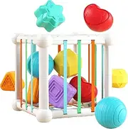 Toddler Shape Sorter - Sensory Blocks Cubes Game - Multifunctional Sensory Shape Blocks for Fine Motor Skills Cognitive Skills for Children 1-3