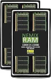 NEMIX RAM 128GB (4X32GB) DDR4 2666MHZ PC4-21300 2Rx4 1.2V CL19 288-PIN ECC RDIMM Registered Server Memory KIT