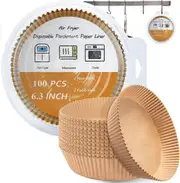 100pcs Air Fryer Liners Disposable Parchment Sheet 100PCS-6.3 inches, Unbleached Non-Stick Tiktok Must Have for Kitchen Baking Paper