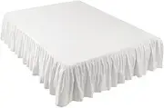 Bed Skirt Twin Bed Gathered Ruffle Bed Skirt with Adjustable Elastic Belt 14 Inch Drop White Bed Skirts 39x75 Inch for Queen King and C-King Size Beds-