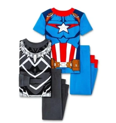 Captain America and Black Panther Toddler Boy's 4-Piece Superhero Pajama Set
