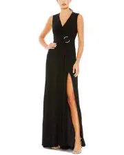 Mac Duggal Draped Side Knot Jersey Gown Women's