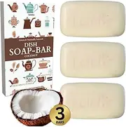 Coconut Hypoallergenic Dish Soap Bar - Organic - Pack of 3, Skin-Safe, Non-Toxic, Sustainable Kitchen Soap - Zero Waste
