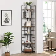 IHOMDEC Industrial 6-Tier Pentagon Corner Bookshelf, 194.5cm Tall Rustic Bookcase Storage Display Organizer Storage Stand for Home Office, Dark Brown