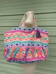 New Z&L Anthropologie cloth fringe Handbag Tote Beach Oversized Bag Zip