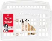IRIS USA 24" Exercise 4-Panel Pet Playpen with Door, Dog Playpen, Puppy Playpen, for Puppies and Small Dogs, Keep Pets Secure, Easy Assemble, Fold It Down, Easy Storing, Customizable, White