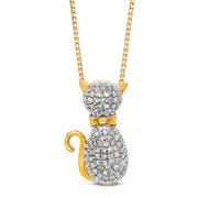 0.2 CT. T.W. Natural Diamond Cat Pendant in Sterling Silver with 18K Gold Plate