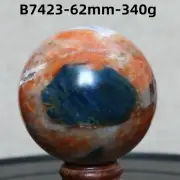 B7423-62mm-340g Natural Sunstone And Apatite Symbiosis Crystal Mineral Sphere