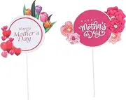 CIMAXIC 10pcs Mother's Day Cake Insert Topper Romantic Red Design for Celebrating Mother's Day Enhancing Cake Presentation Party Atmosphere