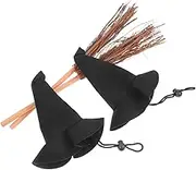 PRETYZOOM 4pcs Broom and Witch Hat for Halloween Party Decorations for DIY Crafts Dollhouse Miniatures and Festive Celebrations