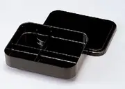 Makunouchi F-221 9-Inch Long Square Heavy Black (Fixed Partition) [10.2 x 7.9 x 2.4 inches (26 x 20 x 6 cm)] Thermoset Resin (Melamine or Urea Resin) (7-442-15) for Restaurants, Ryokans, Japanese